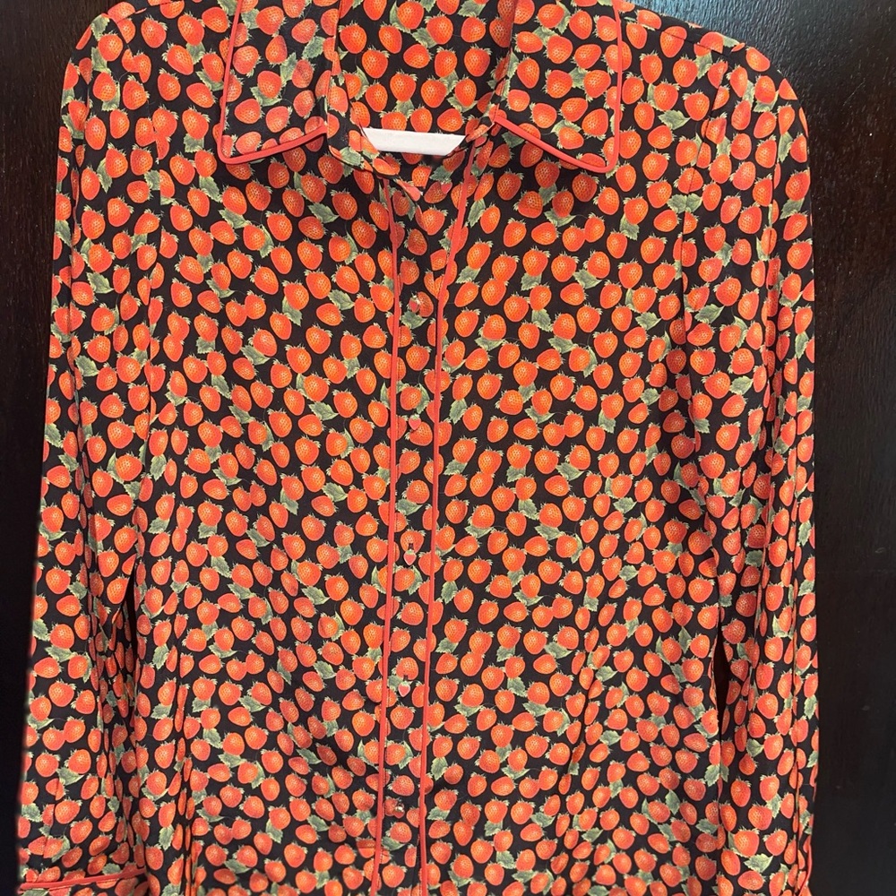 Alice + Olivia Red Strawberry Print Top